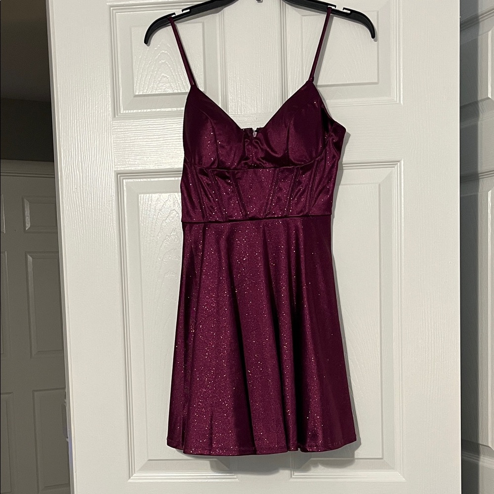 City Studio Sparkling Burgundy Mini Dress